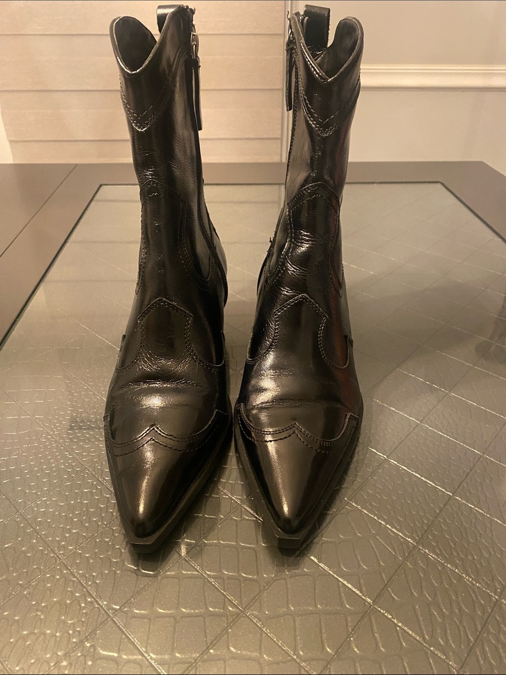 Zara Black Pointed Toe Western Ankle Boots